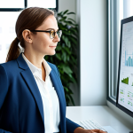 **

A sustainability consultant in a modern, bright office, analyzing charts displaying CO2 emission reduction data on a large monitor. She is wearing a professional, fully clothed business suit and glasses. The office features plants and natural light. Focus on data visualization and a sense of informed optimism. safe for work, appropriate content, modest clothing, professional attire, perfect anatomy, correct proportions, natural pose, high quality.

**
