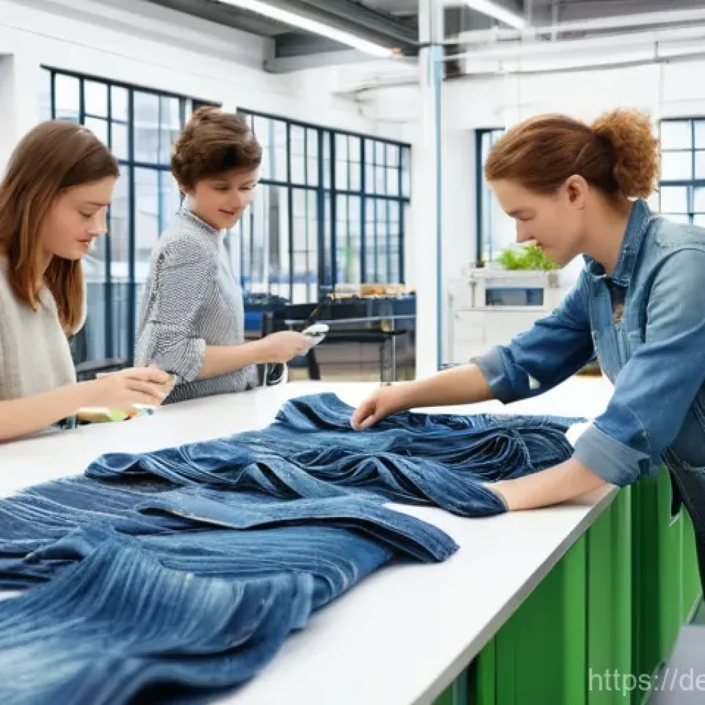 지속가능발전 관련 산업 동향과 트렌드 - **Image Prompt: German Circular Fashion Innovation**
    A brightly lit, modern textile recycling an...