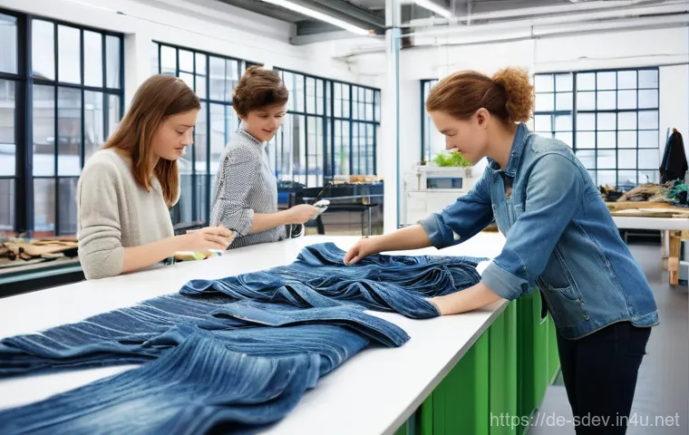 지속가능발전 관련 산업 동향과 트렌드 - **Image Prompt: German Circular Fashion Innovation**
    A brightly lit, modern textile recycling an...