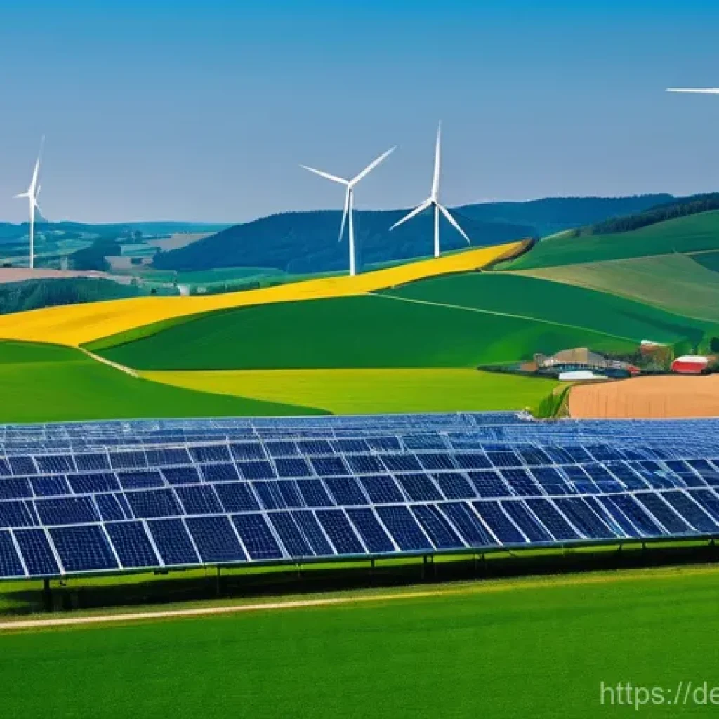 지속가능발전 분야의 변화하는 환경 - **Sustainable Energy Future in Germany**
    "A vibrant, optimistic panoramic view of a modern Germa...