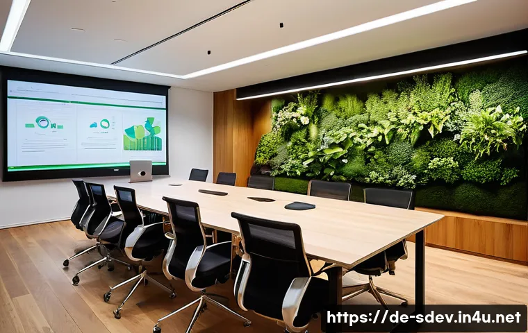 지속가능발전 전문가의 업무와 역할 - A modern corporate office meeting room in Berlin with diverse sustainability experts engaged in a st...