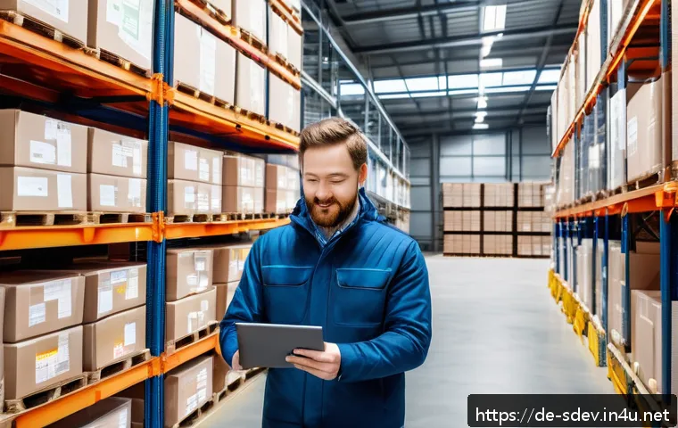 지속가능발전 전문가로서의 가치 창출 방법 - A modern warehouse interior showcasing a digital supply chain management system in action: diverse p...